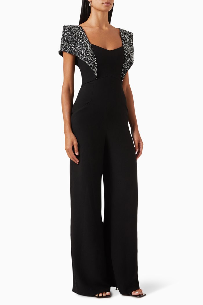 

Bead-embellished Jumpsuit in Crepe, Black