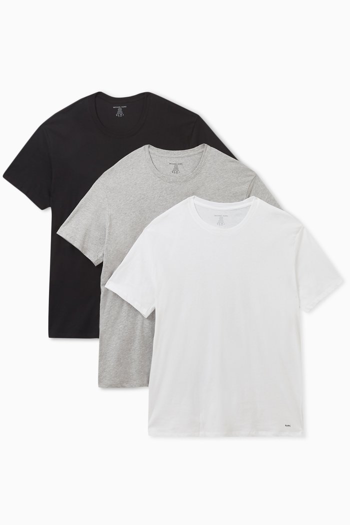 

Crew Neck T-shirt in Cotton, Set of 3, Grey