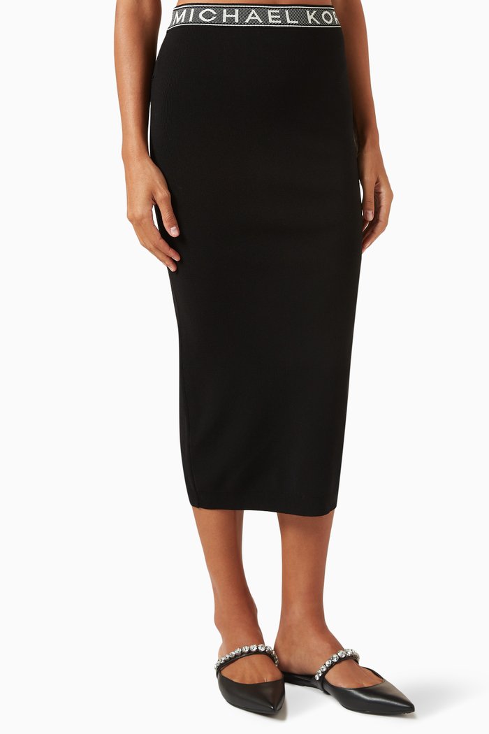 Logo-tape Midi Skirt in Stretch-viscose, Black