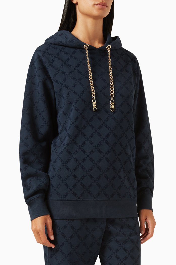 

Empire Flocked Monogram Hoodie in Organic Cotton, Blue