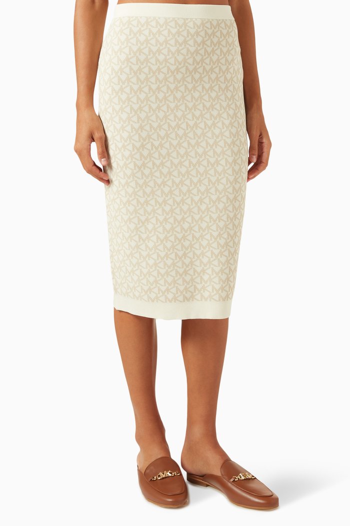 

Logo Jacquard Pencil Midi Skirt in Stretch-viscose, Brown