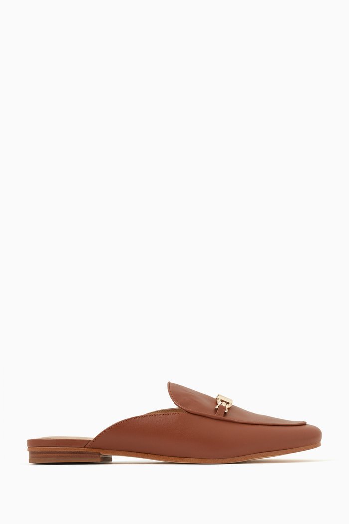 

Tiffanie Flat Mules in Leather, Brown