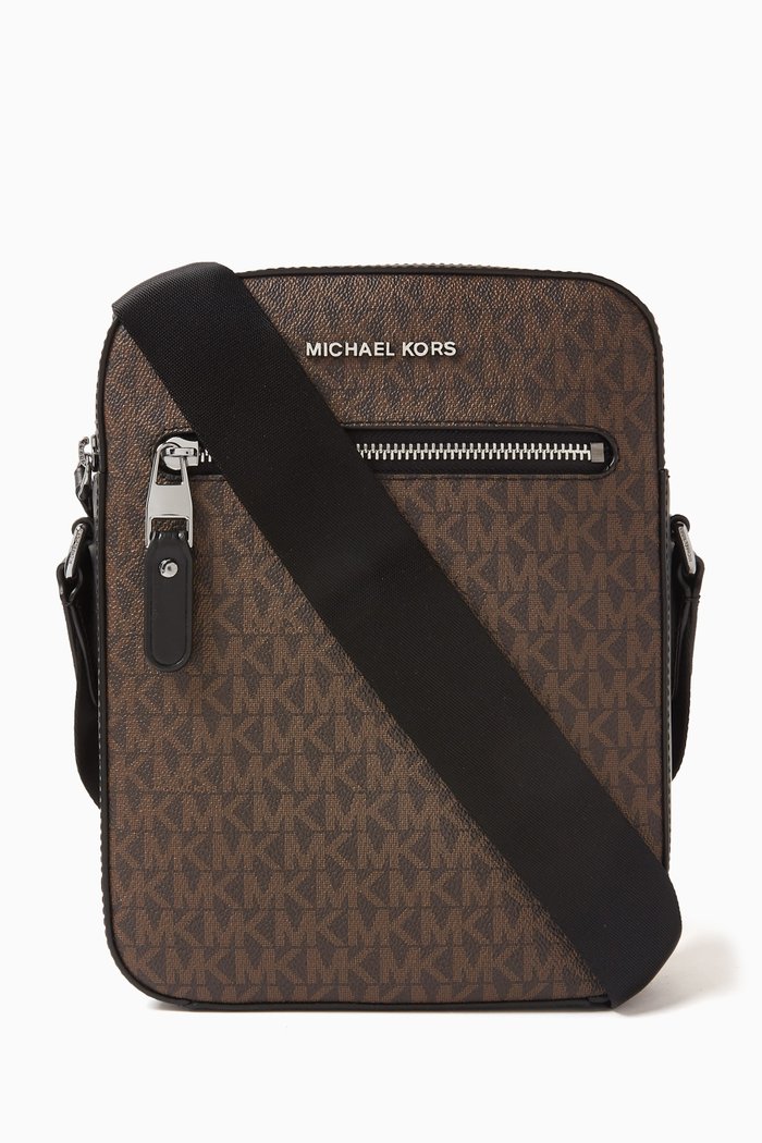 

Varick Flight Bag in Logo Canvas & Leather, Brown