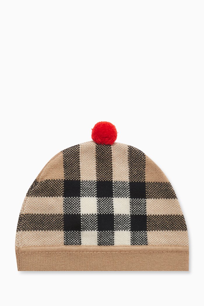 

Vintage Check-pattern Beanie in Wool-blend, Neutral