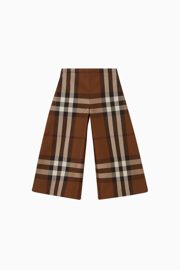 

Check-pattern Flared Pants in Cotton, Brown