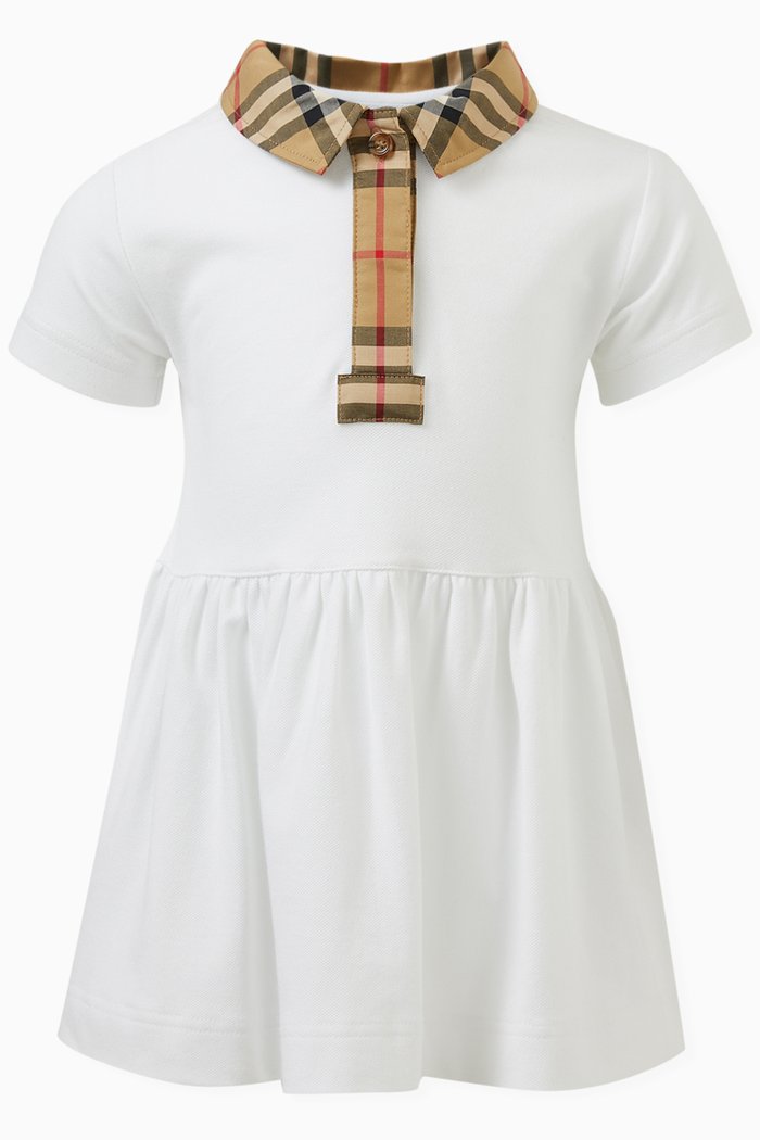 

Check Trim Dress in Cotton Stretch, White