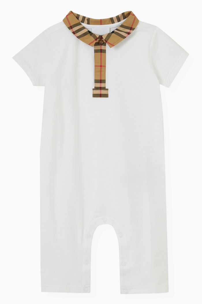 

Check Trim Romper in Cotton Stretch, White