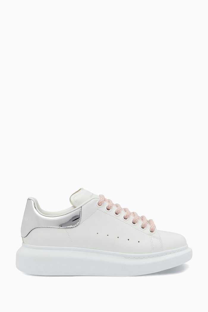 

Oversized Low-top Sneakers in Leather, White