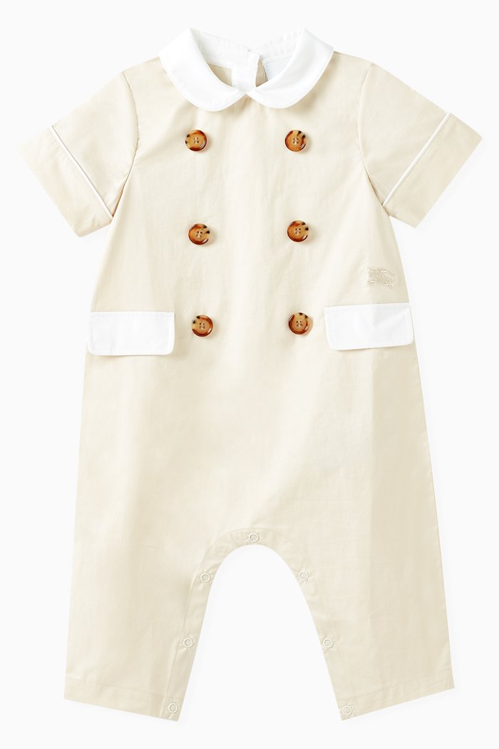 

Button-applique Romper in Cotton, Neutral