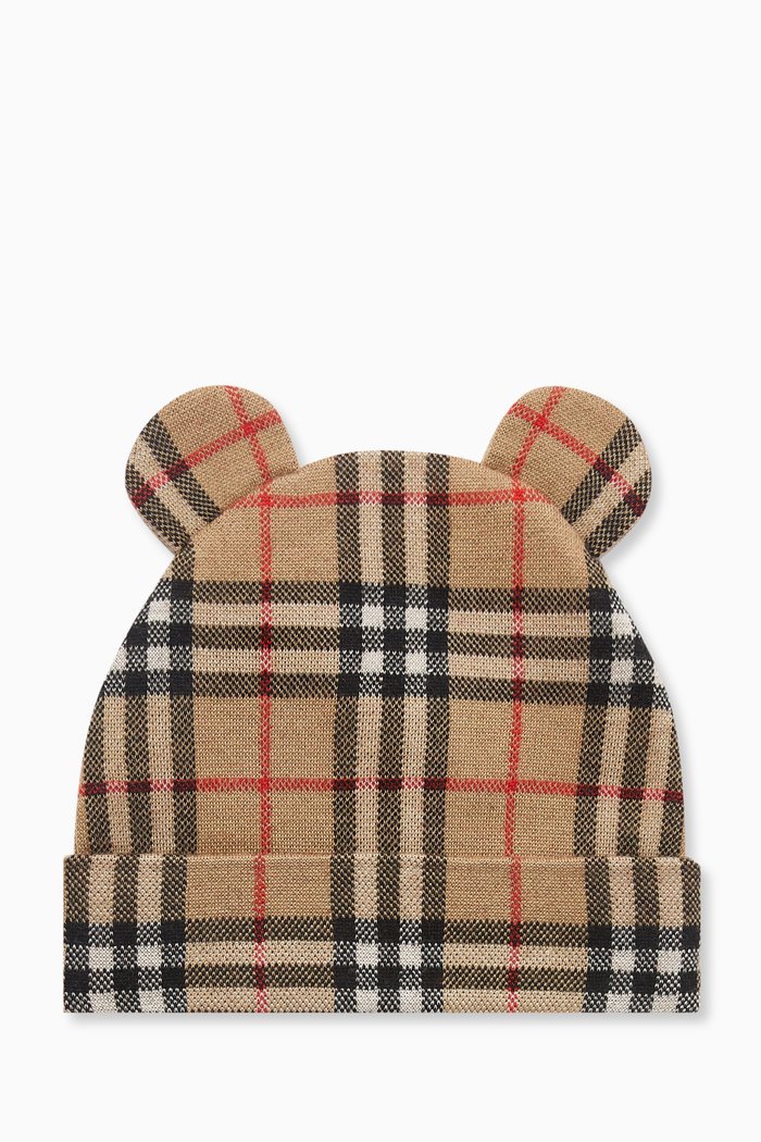 

Vintage Check-pattern Beanie in Wool, Neutral