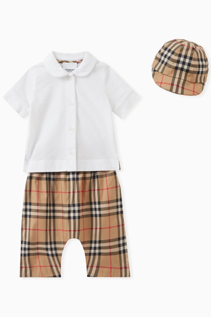 Check Print 3-piece Gift set in Cotton, Neutral