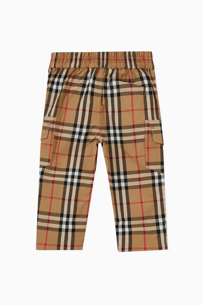 

Check Print Cargo Pants in Cotton, Neutral