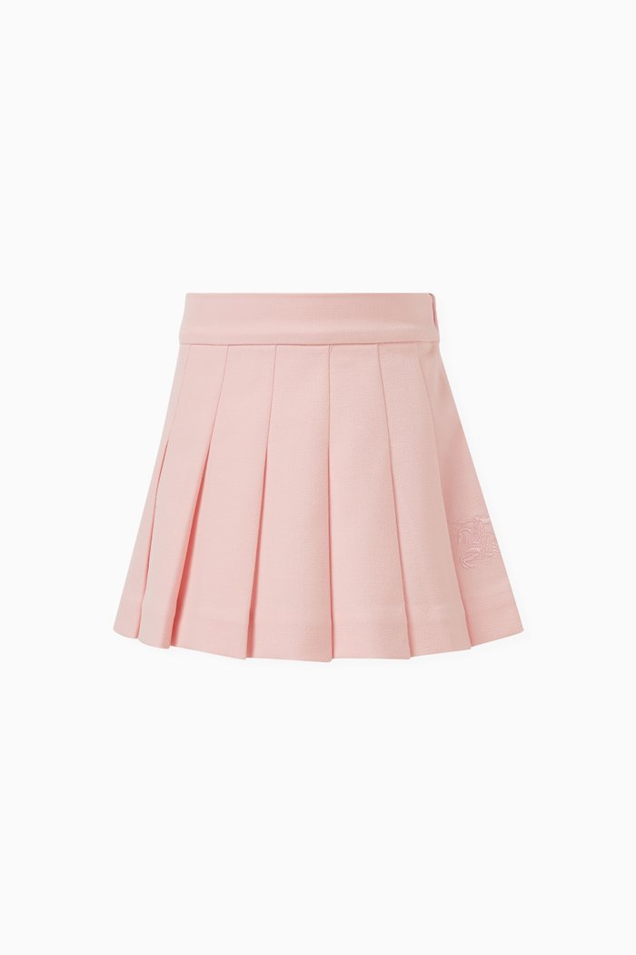 Logo-embroidered Pleated Skirt in Polyester, Pink