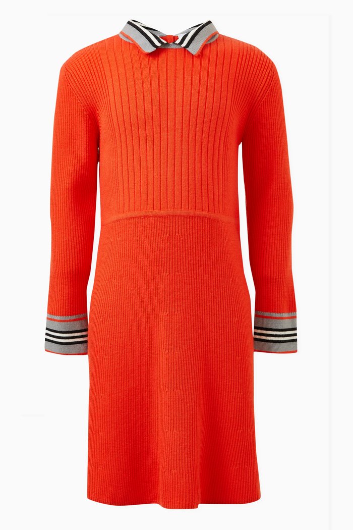 

Long Sleeved Dress in Cotton Knit, Orange