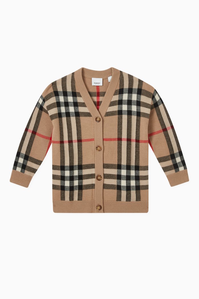

Vintage Check-pattern Cardigan in Wool, Neutral