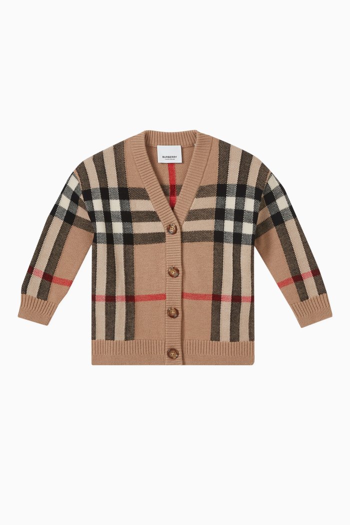 

Vintage Check-pattern Cardigan in Wool, Neutral