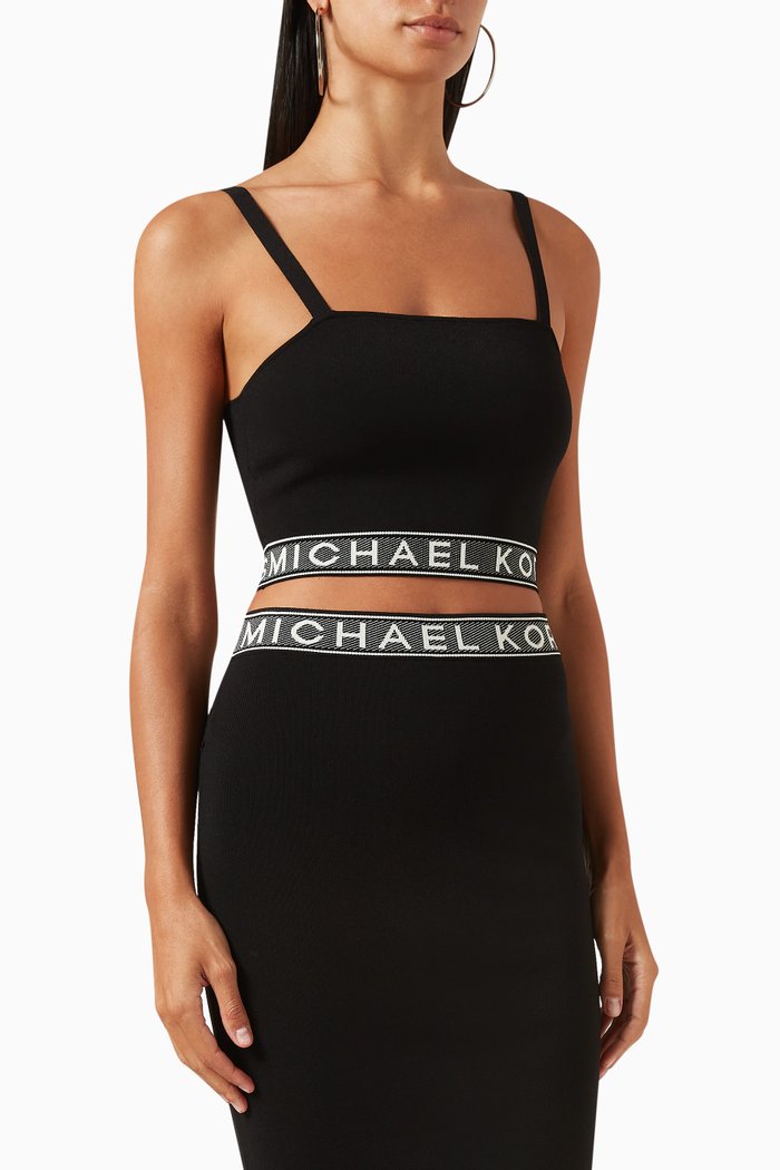 Logo-tape Bustier Top in Stretch-viscose Knit, Black
