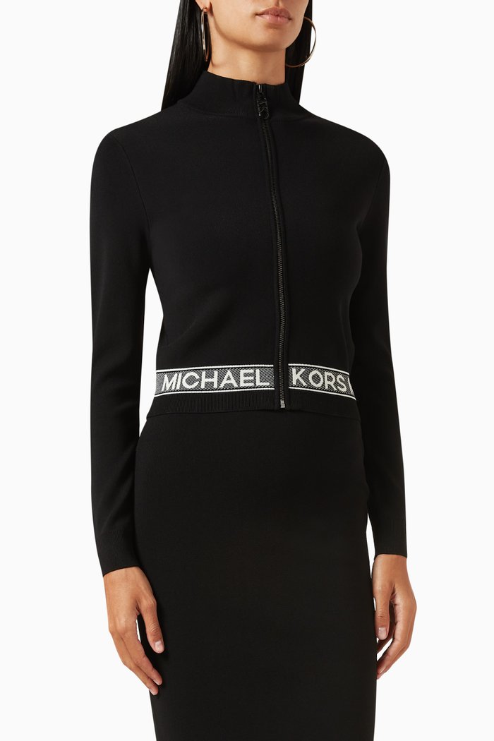 Logo-tape Zip-up Jacket in Stretch-viscose Knit, Black