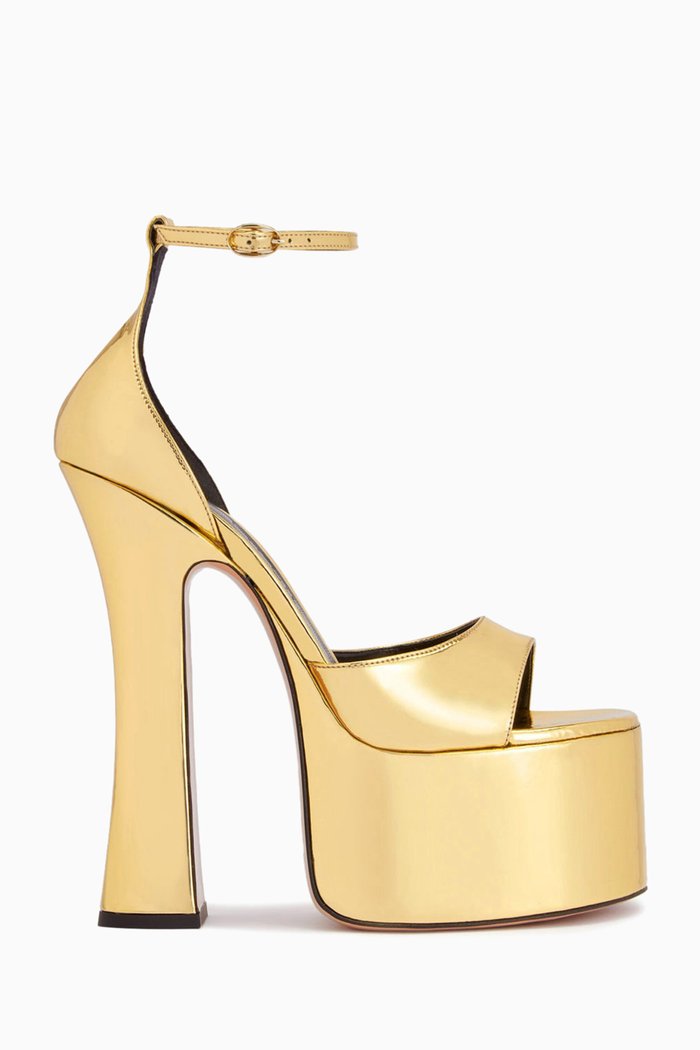 

Rosalia 165 Platform Sandals in Metallic Leather, Gold