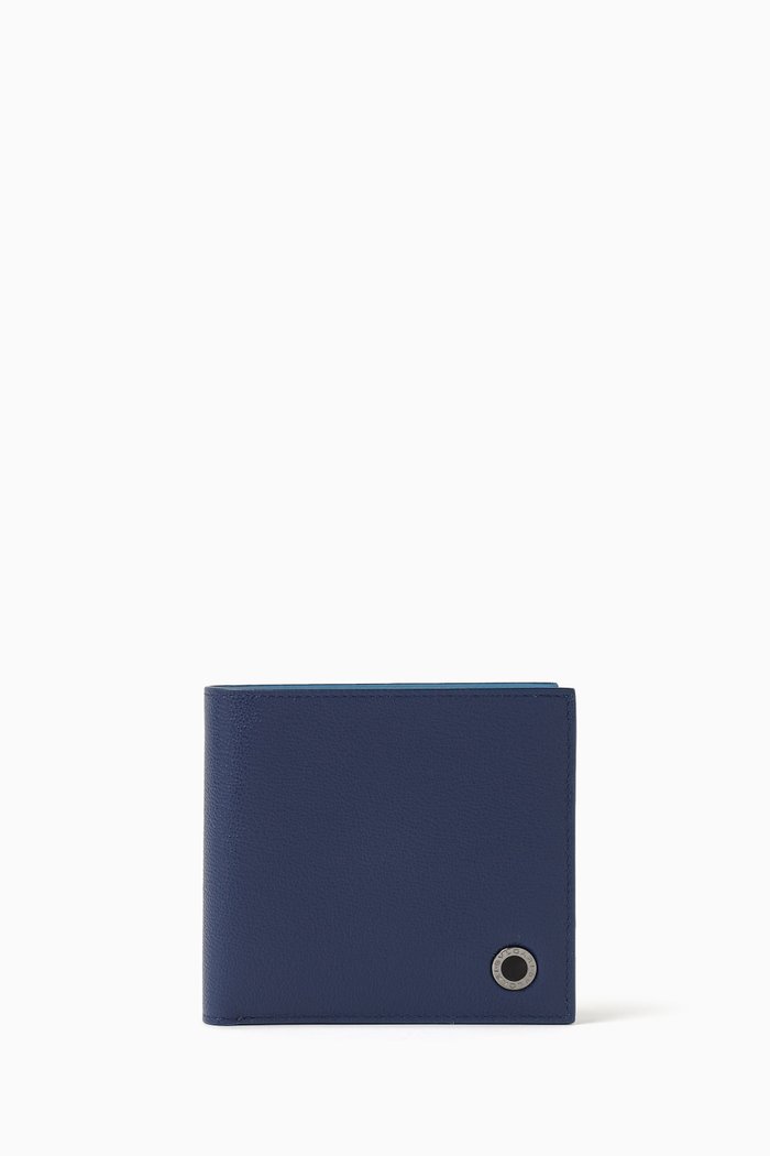 Bvlgari Wallet in Grained Calfskin Leather, Blue