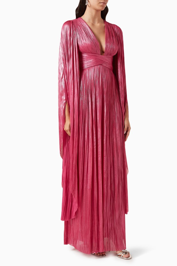 Crystal Maxi Dress in Metallic Tulle, Pink
