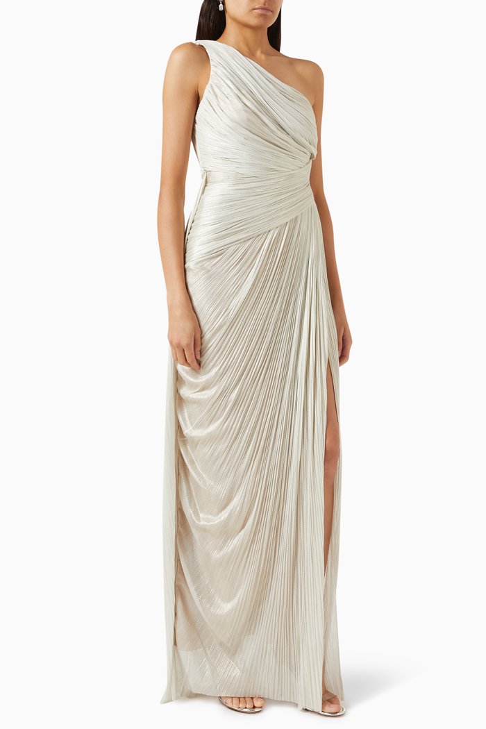 Esther One-shoulder Dress in Metallic-tulle, Gold