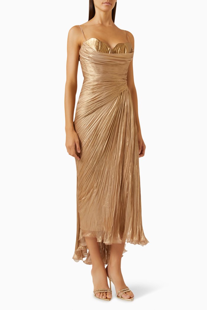 

Denise Draped Dress in Silk, Gold