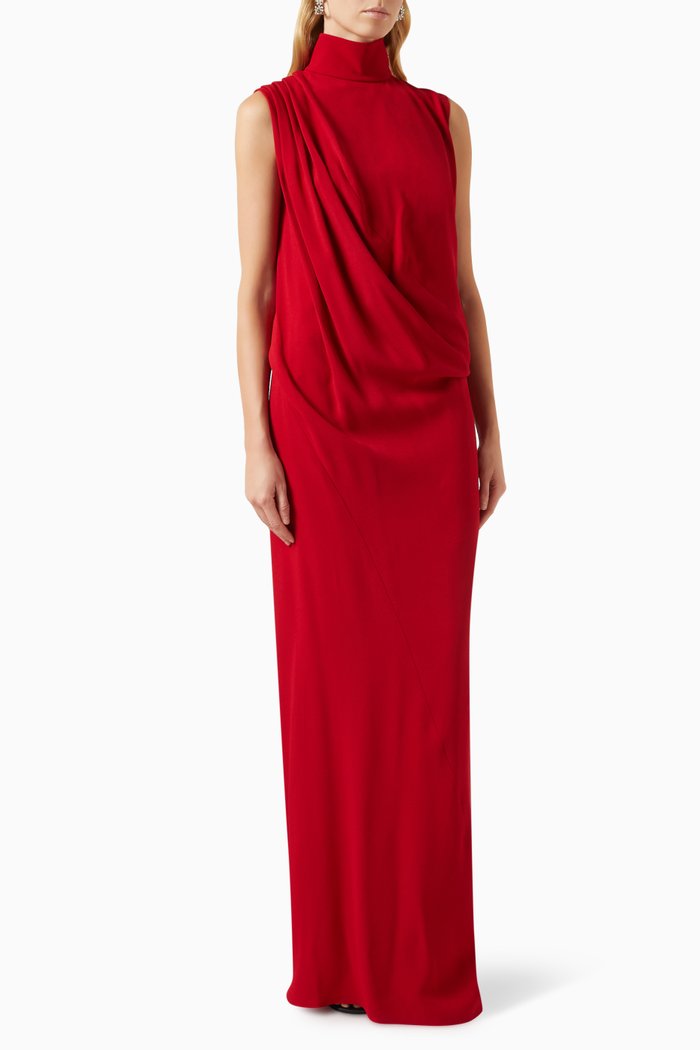 

Draped Maxi Dress in Satin-crepe, Red