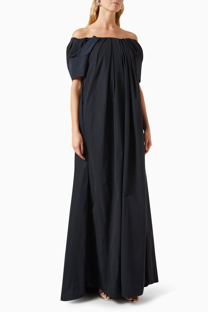 

Off-shoulder Maxi Dress in Tech Toile, Blue