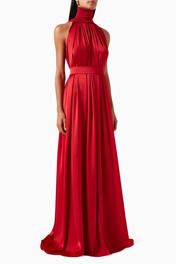 

Turtleneck Gown in Charmeuse, Red