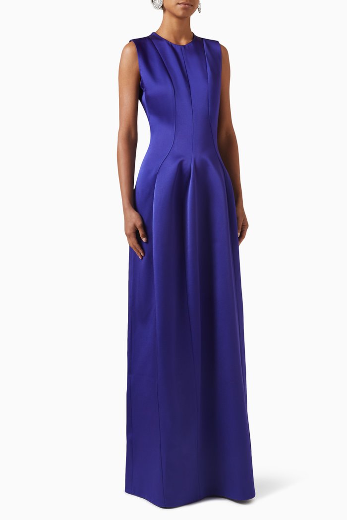 

Panelled Maxi Dress in Bonded Satin, Purple