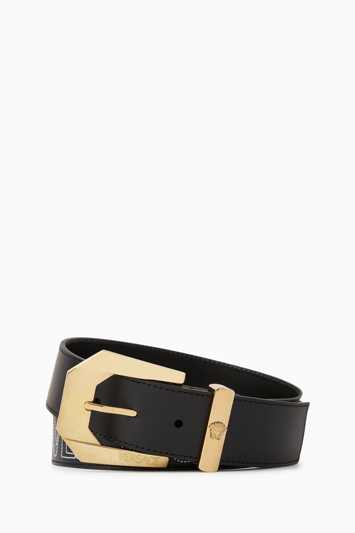 

Greca Belt in Smooth Leather, Black
