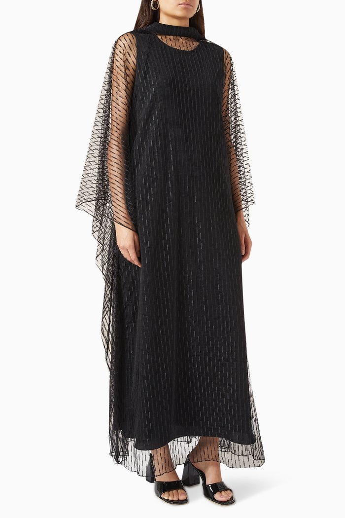 

Sheer Lined Kaftan in Tulle, Black