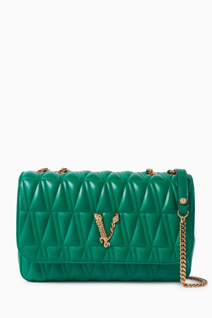 

Virtus Shoulder Bag in Quilted Leather, Green