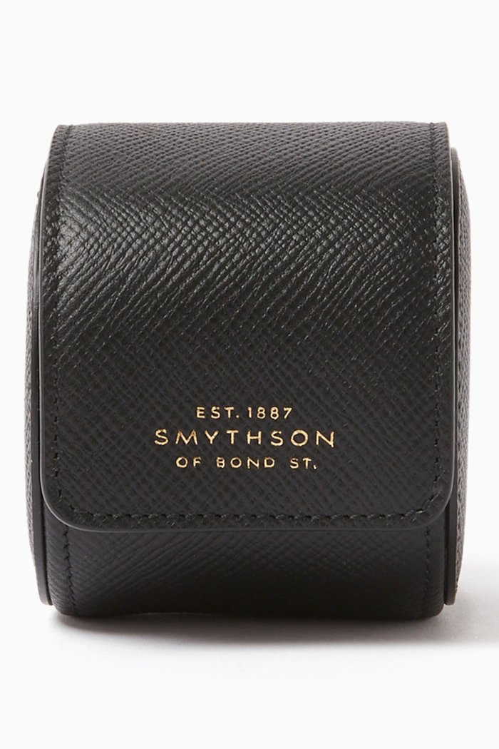 

Panama Single Watch Roll in Cross-grain Leather, Black