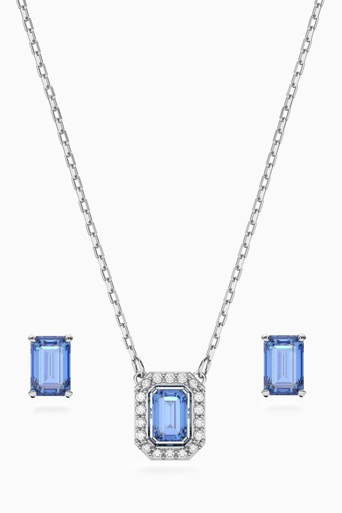 

Millenia Earrings & Necklace Set in Rhodium-plated Metal, Blue