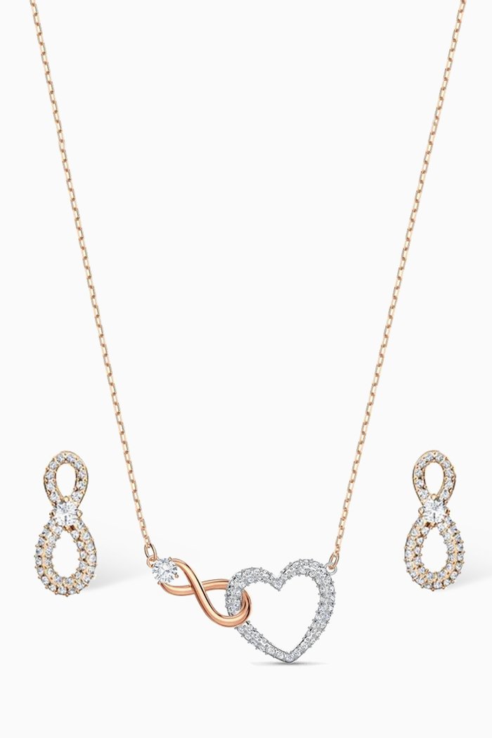 

Infinity Heart Earrings & Necklace Set in Rose Gold-plated Metal