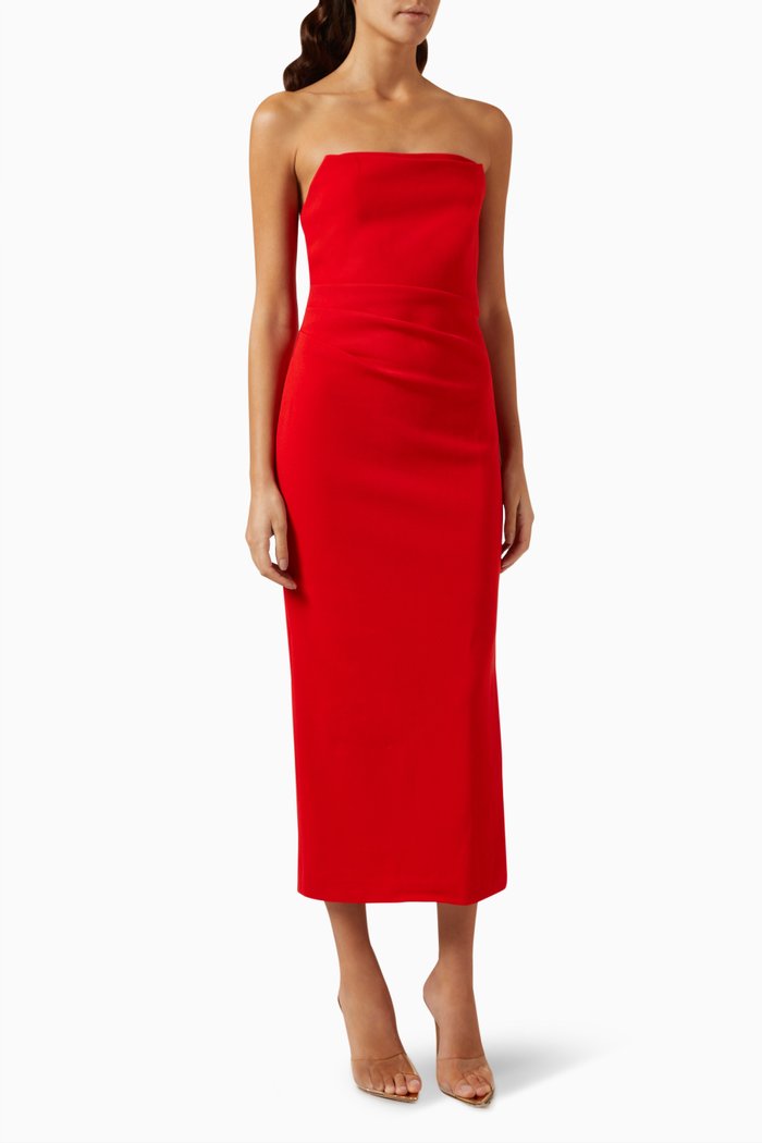 

Revere Draped Midi Dress, Red