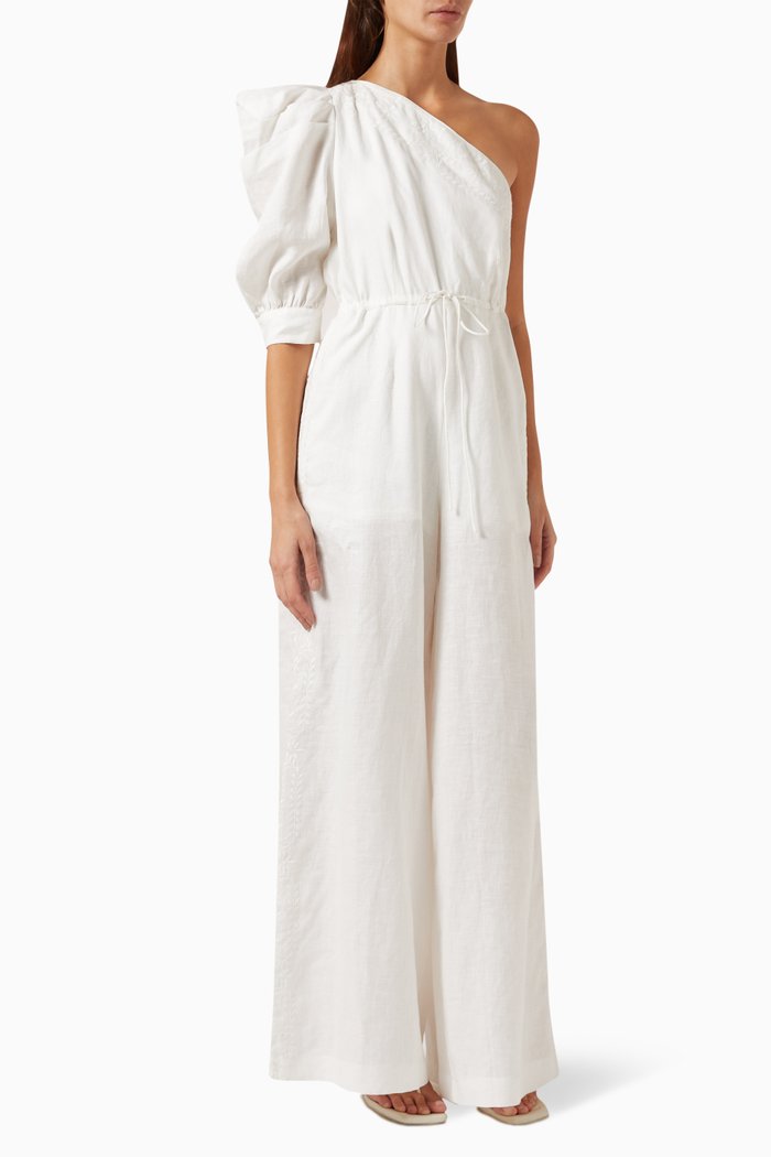 

Valentina One-sleeve Jumpsuit in Linen, Neutral