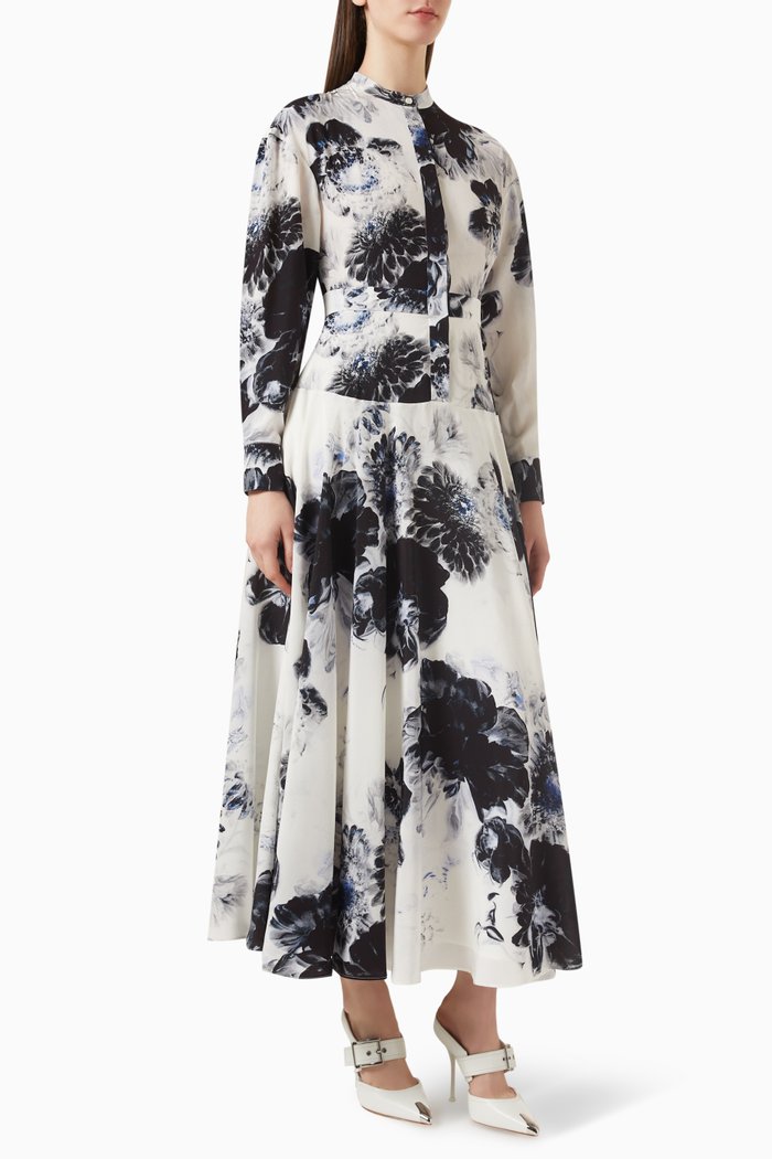 Chiaroscuro Shirt Dress in Silk, Blue