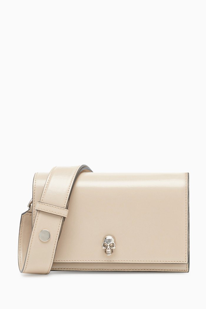 Small Biker Skull Crossbody Bag in Calfskin, Brown