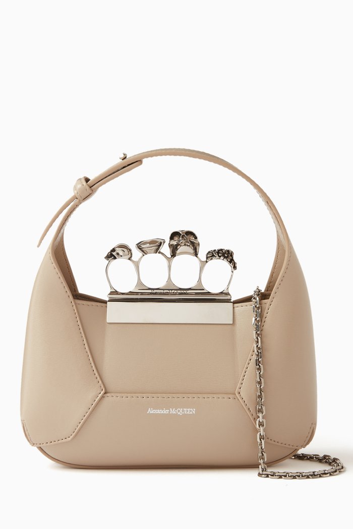 

Mini Jewelled Hobo Bag in Leather, Brown