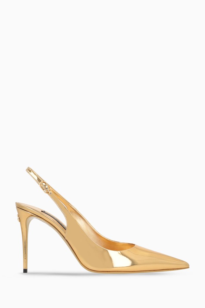 

Lollo 90 Slingback Pumps in Mirror-effect Leather, Gold