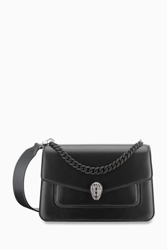 

Small Serpenti Forever Maxi Chain Crossbody Bag in Leather, Black