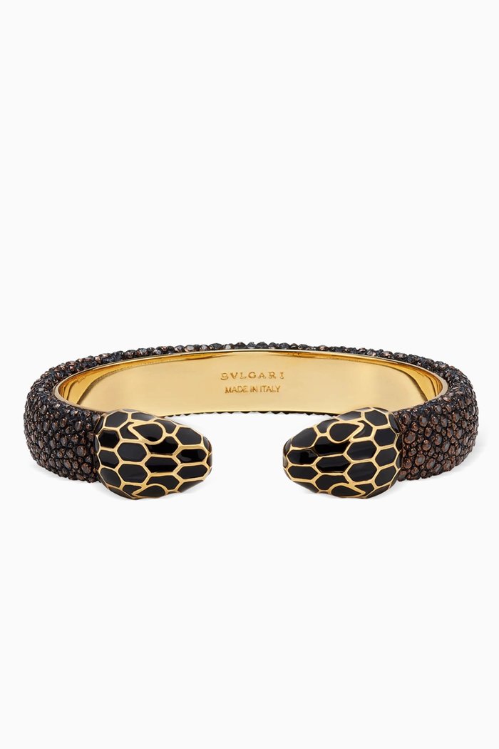 

Serpenti Forever Bangle Bracelet in Brass & Galuchat Skin, Brown
