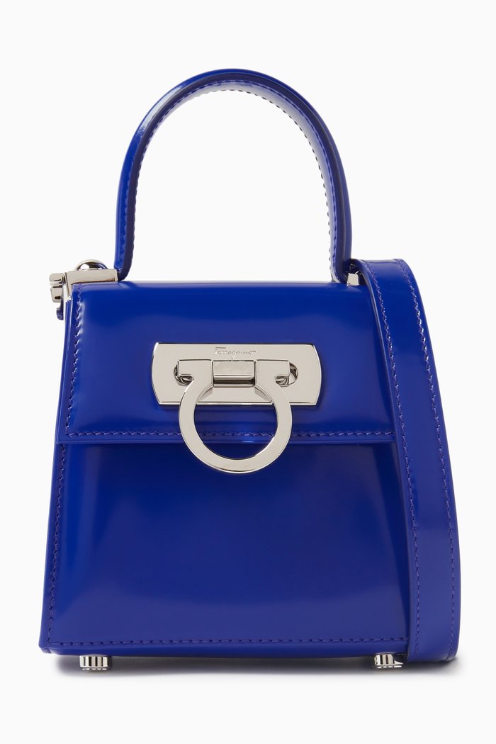 

Micro Iconic Top-handle Bag in Leather, Blue