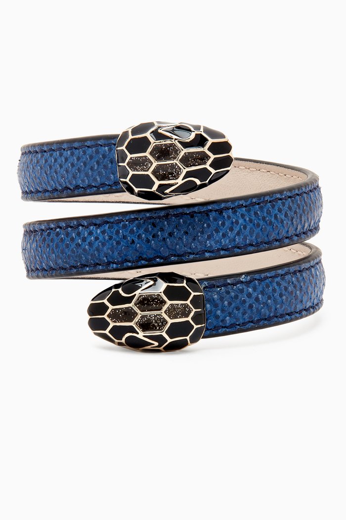 

Serpenti Cleopatra Forever Bangle Bracelet in Karung Leather, Blue