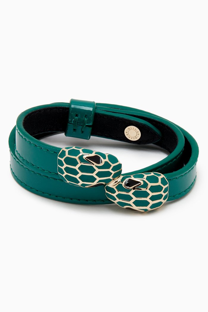 

Serpenti Forever Wrap Bracelet in Leather, Green