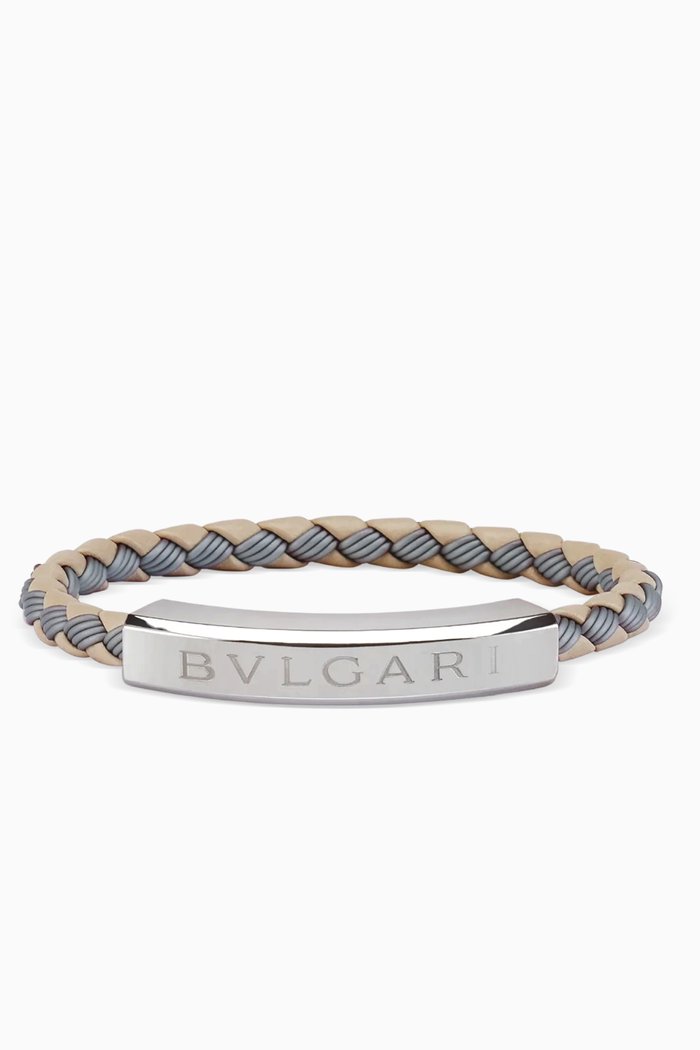 

Bvlgari Bvlgari Logo Bracelet in Leather & Rubber, Silver