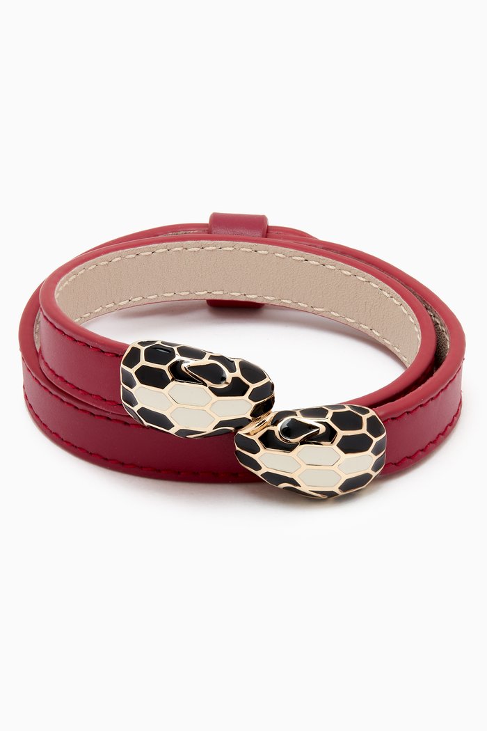 

Serpenti Forever Wrap Bracelet in Leather, Burgundy